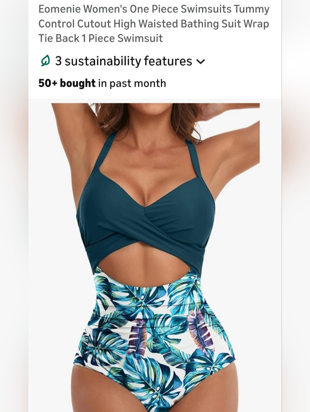 Eomenie Green & Leaves One Piece Cut Out Swimsuit Size XL, Great Conditon